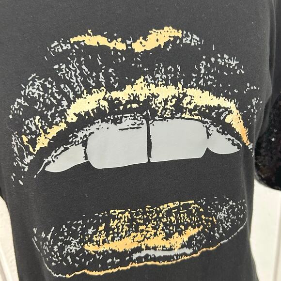 Express Women Tshirt Top Short Sleeve Sequin Black Grunge Princess Punk Size XS - Picture 3 of 7